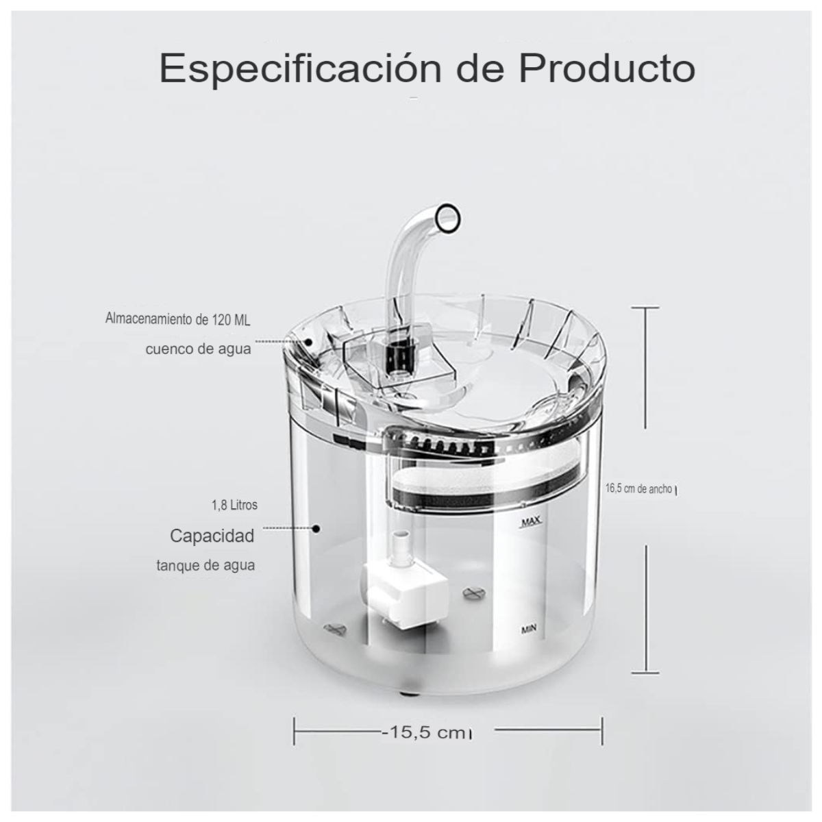 Fuente de Agua Transparente 1.6 L